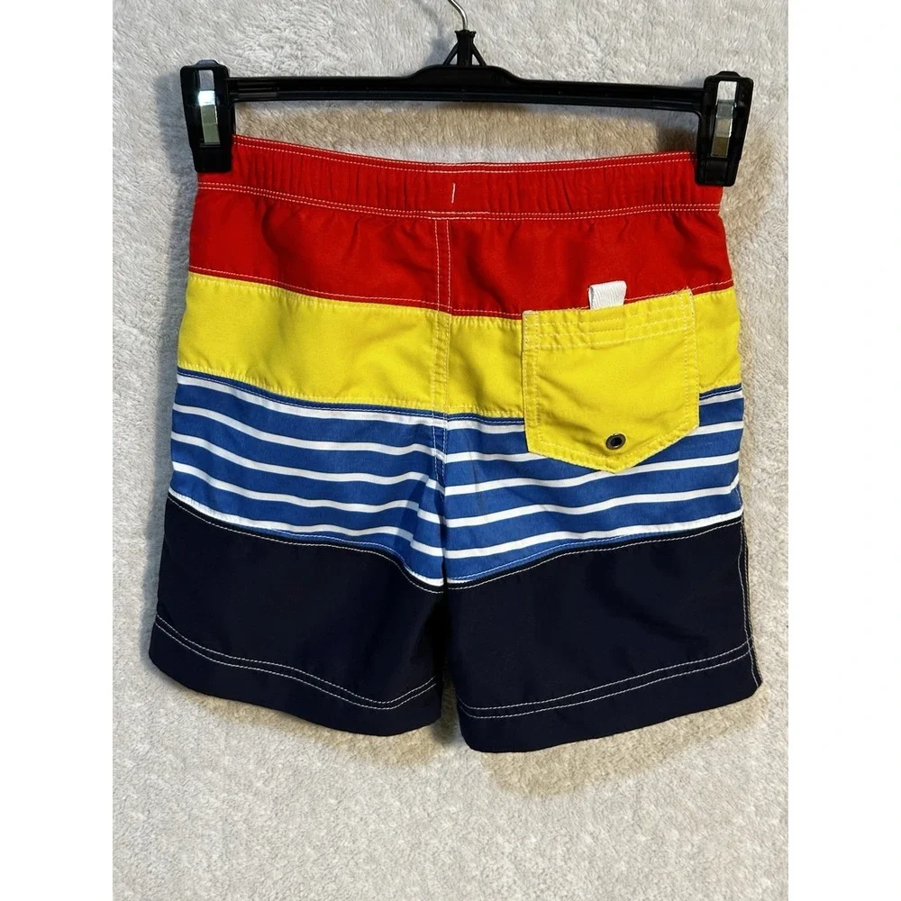 Hanna Andersson Swim Trunks Boys 100 US 4 Rainbow Stripes Mesh‎ Liner Drawstring